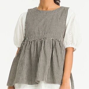 Olive checkered vest smock blouse